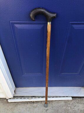 Wooden Walking Cane with Black Resin/Plastic Curved Handle 37" Height